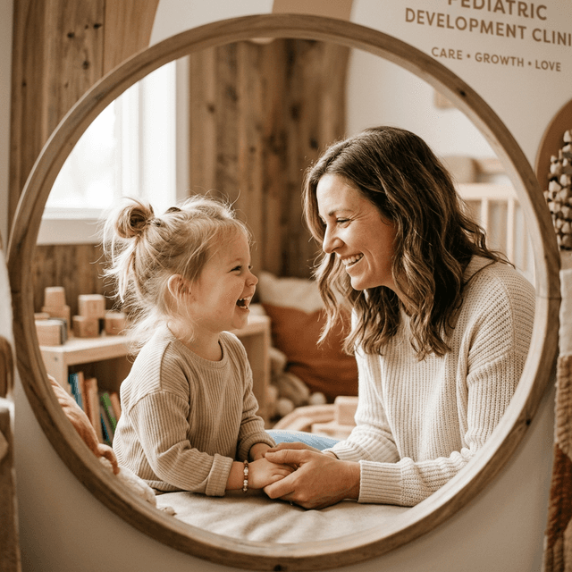 Mother and child smiling warmly